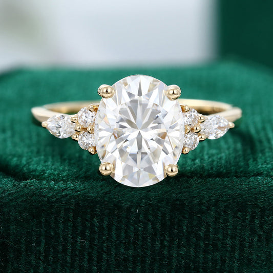 2.72 CT Oval Cluster Moissanite Engagement Ring