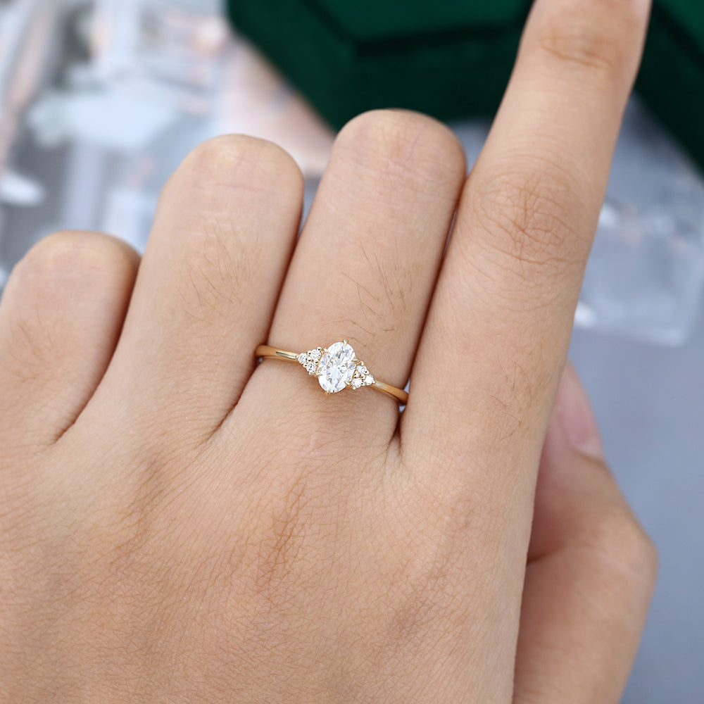 0.43 CT Oval Cluster Moissanite Engagement Ring