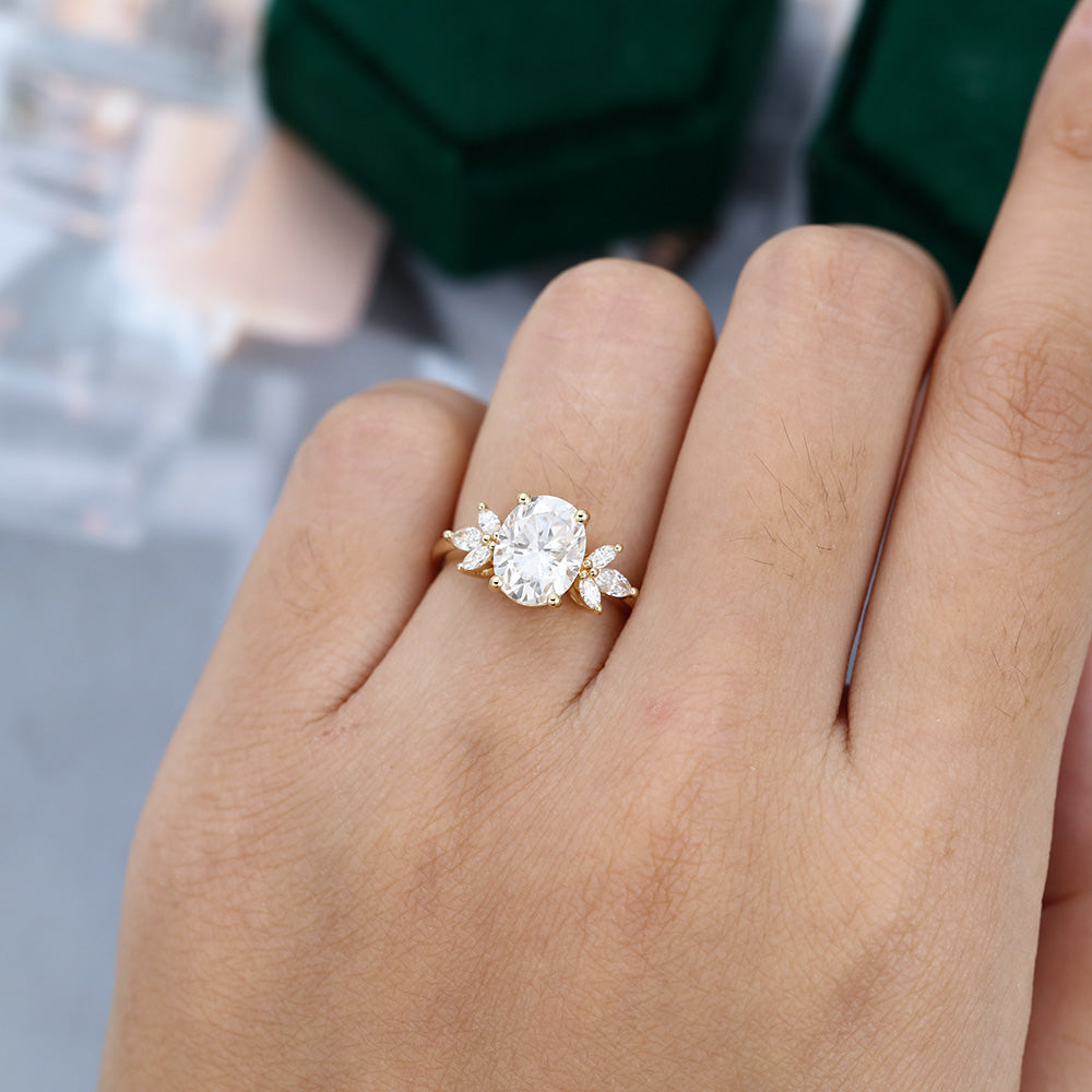 1.91 CT Oval Cluster Moissanite Engagement Ring