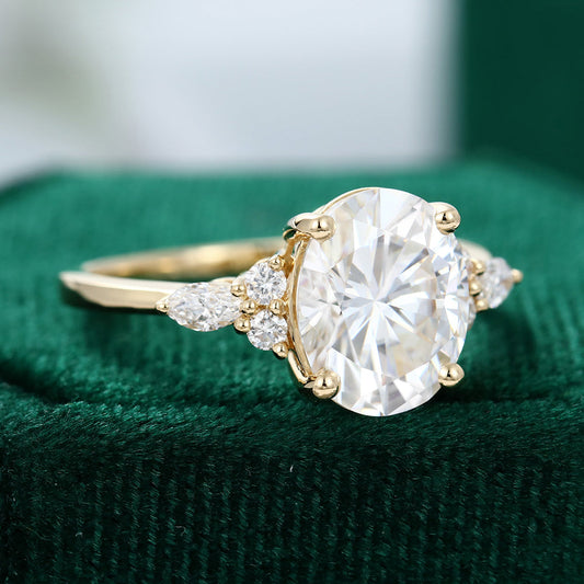 2.72 CT Oval Cluster Moissanite Engagement Ring