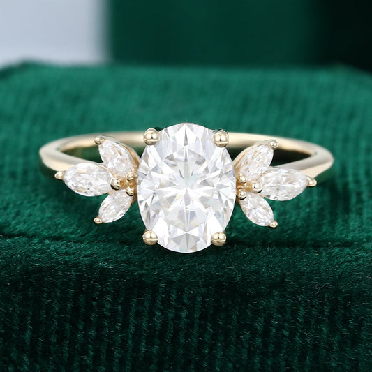 1.33 CT Oval Cluster Moissanite Engagement Ring