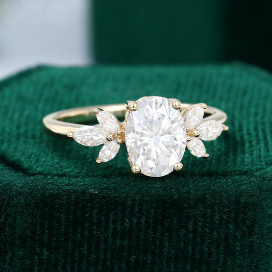 1.33 CT Oval Cluster Moissanite Engagement Ring
