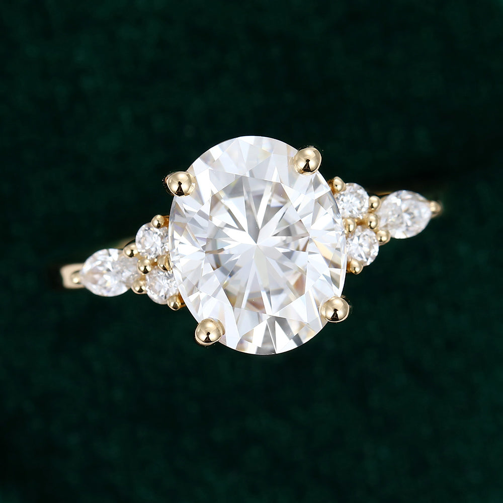 2.72 CT Oval Cluster Moissanite Engagement Ring