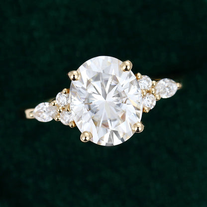 2.72 CT Oval Cluster Moissanite Engagement Ring