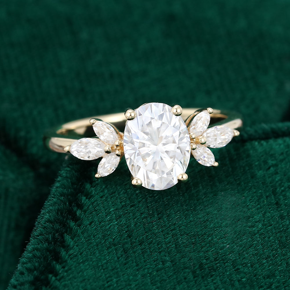 1.33 CT Oval Cluster Moissanite Engagement Ring