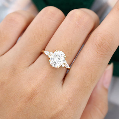 2.72 CT Oval Cluster Moissanite Engagement Ring