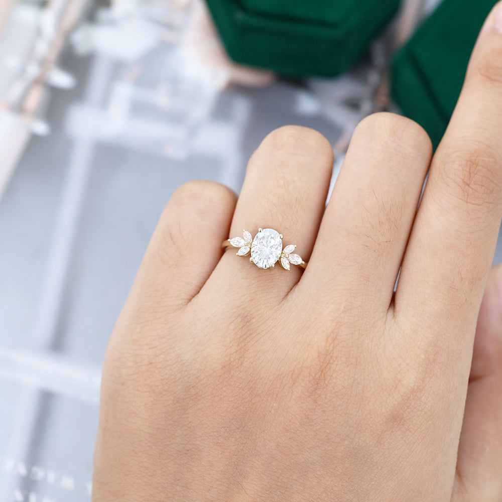 1.33 CT Oval Cluster Moissanite Engagement Ring