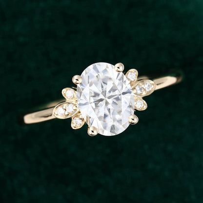 1.33 CT Oval Cluster Moissanite Engagement Ring