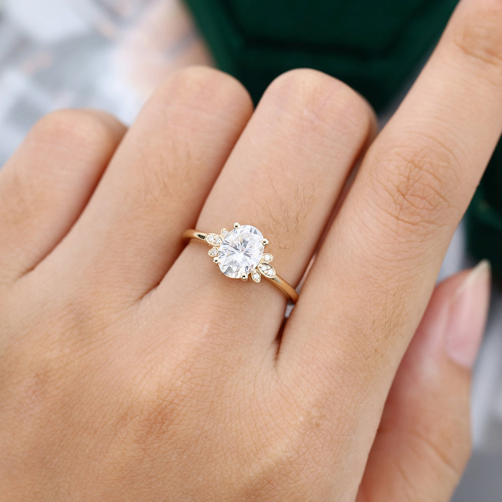 1.33 CT Oval Cluster Moissanite Engagement Ring
