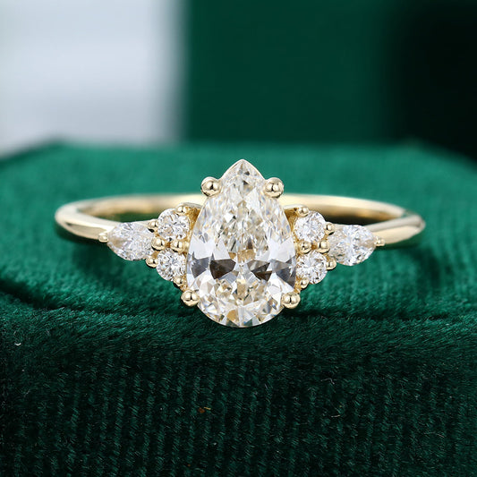 1.33 CT Pear Cluster Moissanite Engagement Ring