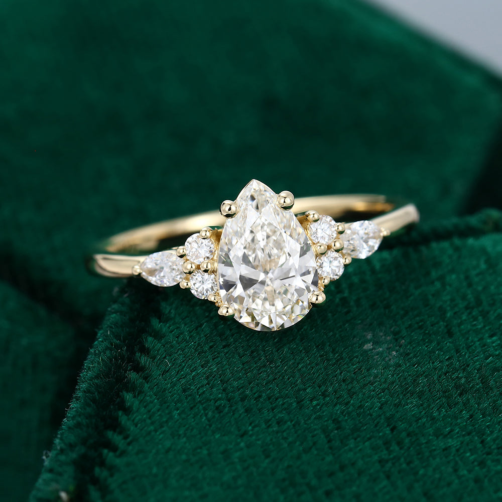 1.33 CT Pear Cluster Moissanite Engagement Ring