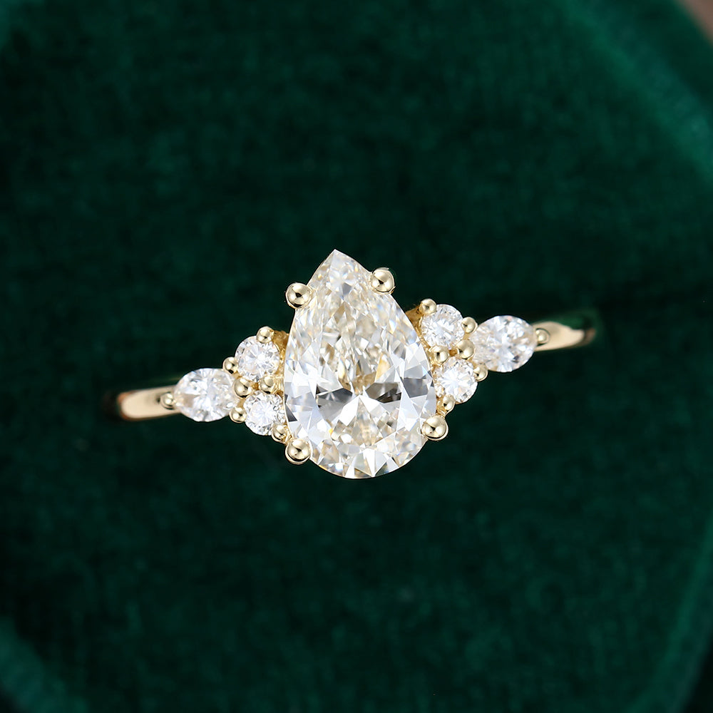 1.33 CT Pear Cluster Moissanite Engagement Ring