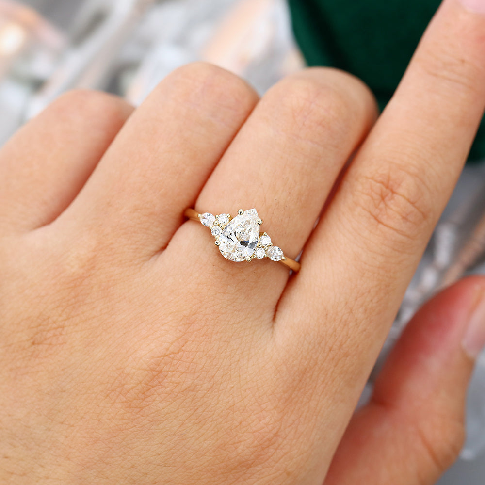 1.33 CT Pear Cluster Moissanite Engagement Ring
