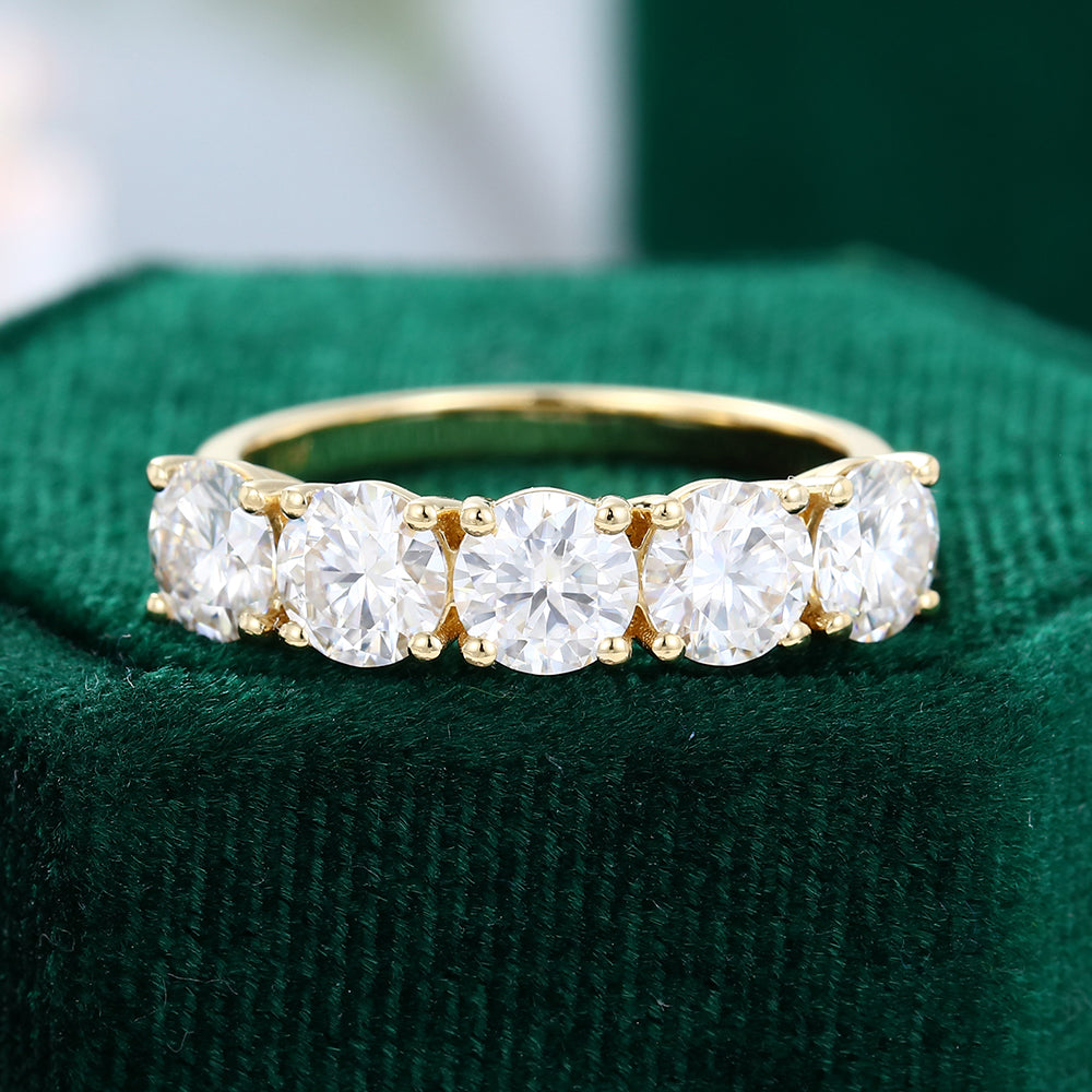 2.15 TCW Round Five Stone Moissanite Wedding Band