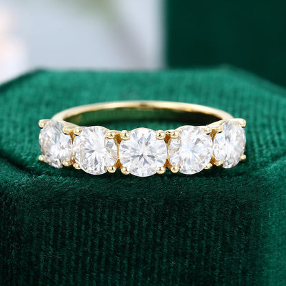 2.15 TCW Round Five Stone Moissanite Wedding Band