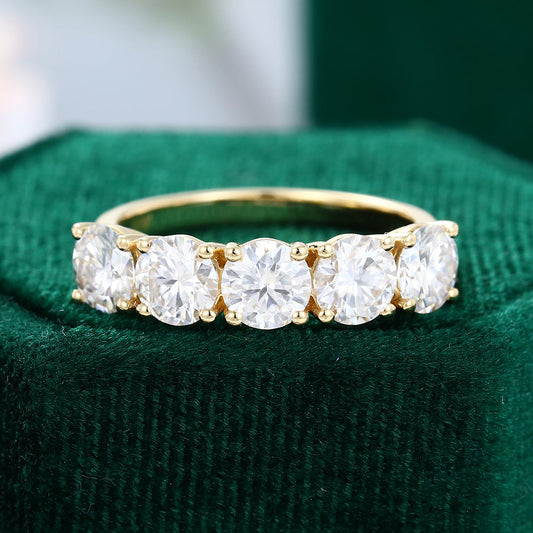 2.15 TCW Round Five Stone Moissanite Wedding Band