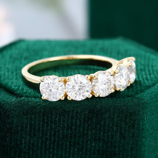2.15 TCW Round Five Stone Moissanite Wedding Band