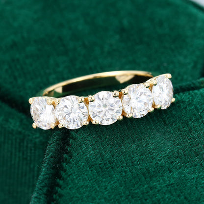 2.15 TCW Round Five Stone Moissanite Wedding Band