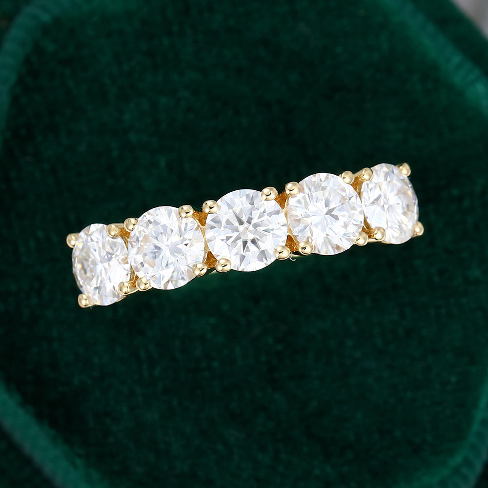 2.15 TCW Round Five Stone Moissanite Wedding Band