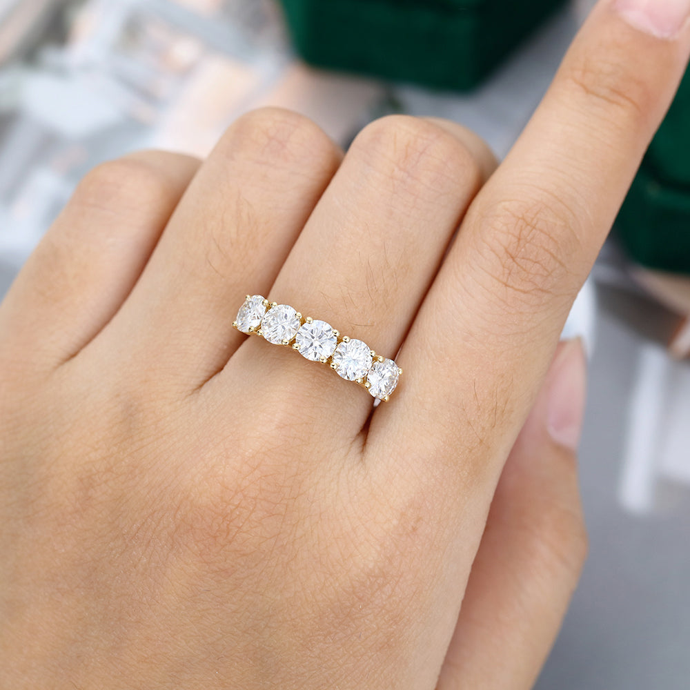 2.15 TCW Round Five Stone Moissanite Wedding Band