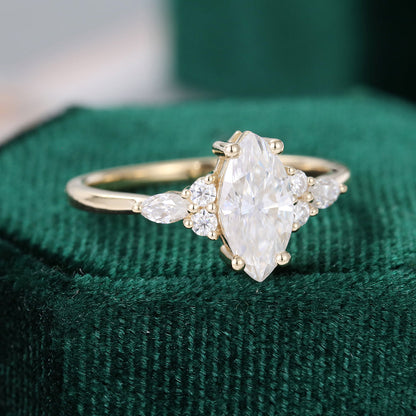 1 CT Marquise Cluster Moissanite Engagement Ring