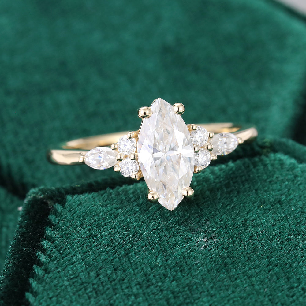 1 CT Marquise Cluster Moissanite Engagement Ring