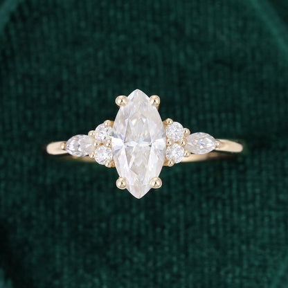 1 CT Marquise Cluster Moissanite Engagement Ring