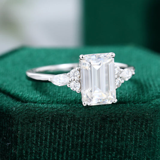 2 CT Emerald Cluster Moissanite Engagement Ring