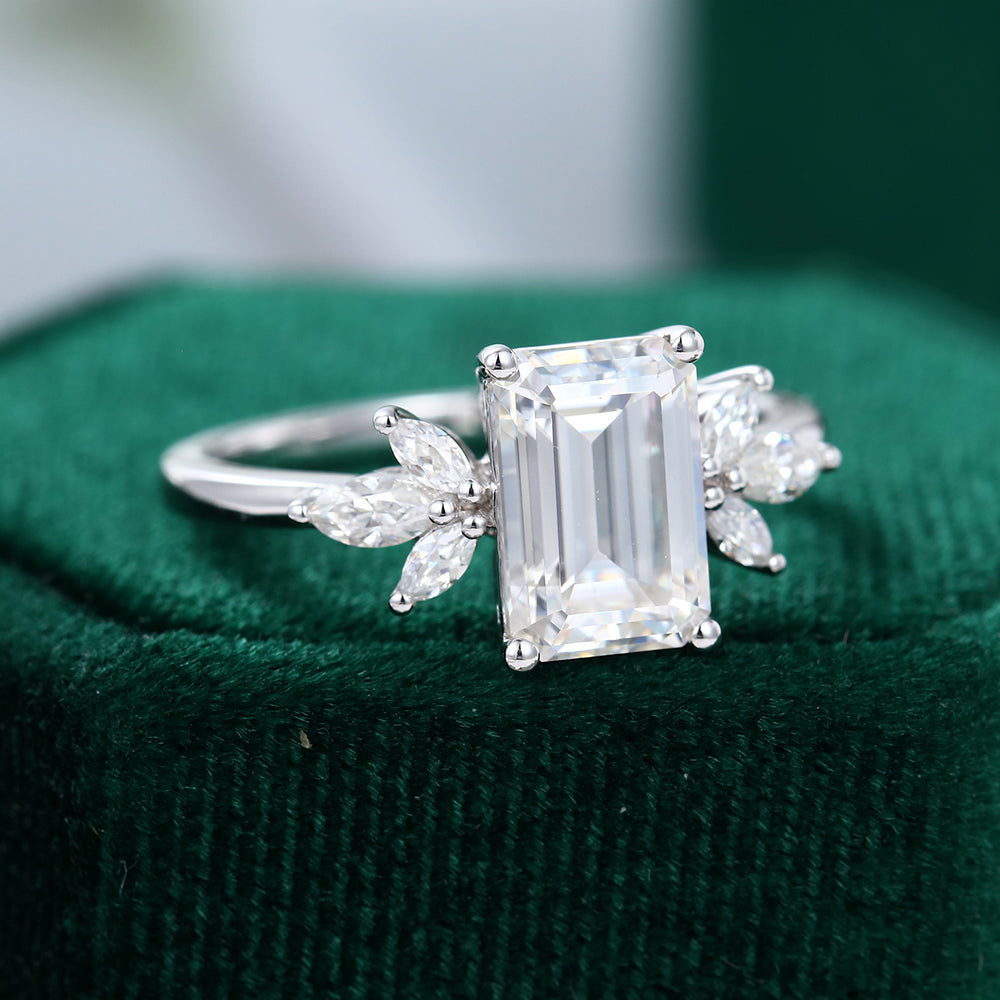2 CT Emerald Cluster Moissanite Engagement Ring