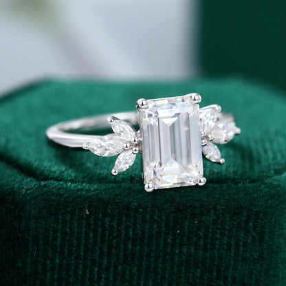 2 CT Emerald Cluster Moissanite Engagement Ring