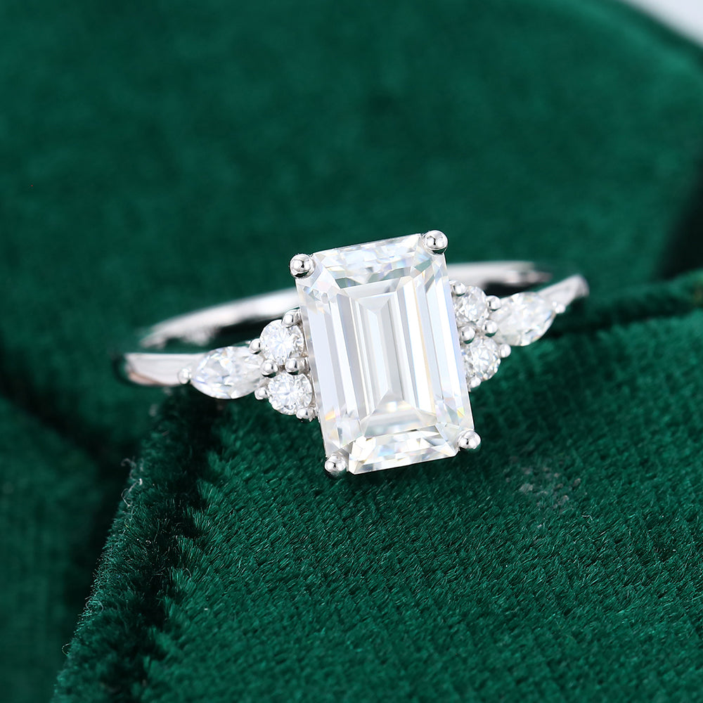 2 CT Emerald Cluster Moissanite Engagement Ring
