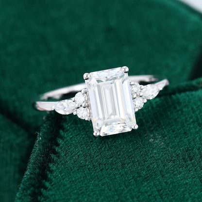 2 CT Emerald Cluster Moissanite Engagement Ring