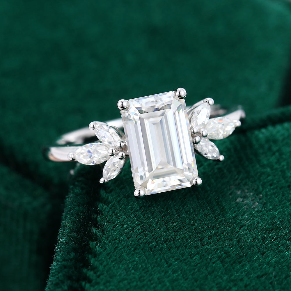 2 CT Emerald Cluster Moissanite Engagement Ring