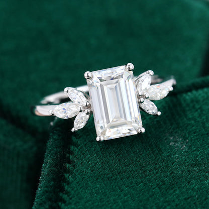 2 CT Emerald Cluster Moissanite Engagement Ring