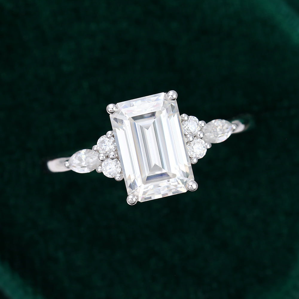 2 CT Emerald Cluster Moissanite Engagement Ring