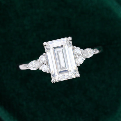 2 CT Emerald Cluster Moissanite Engagement Ring