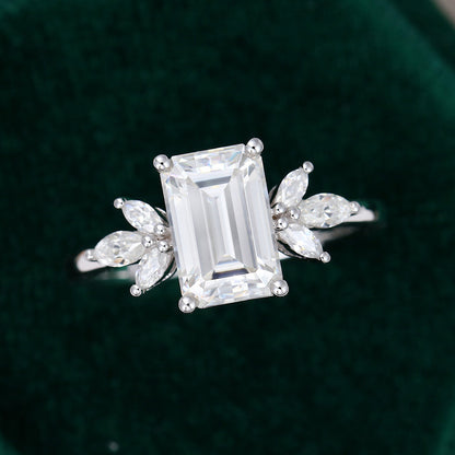 2 CT Emerald Cluster Moissanite Engagement Ring
