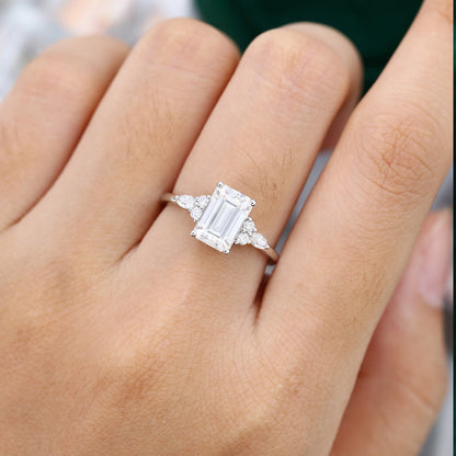 2 CT Emerald Cluster Moissanite Engagement Ring