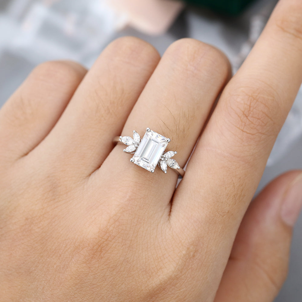 2 CT Emerald Cluster Moissanite Engagement Ring