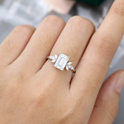 2 CT Emerald Cluster Moissanite Engagement Ring