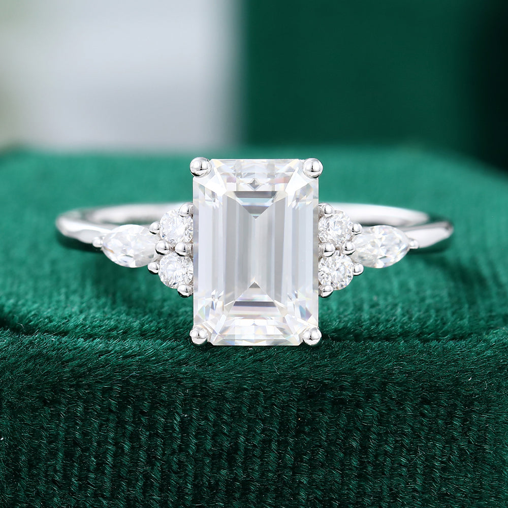 2 CT Emerald Cluster Moissanite Engagement Ring