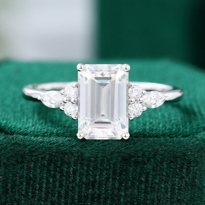 2 CT Emerald Cluster Moissanite Engagement Ring