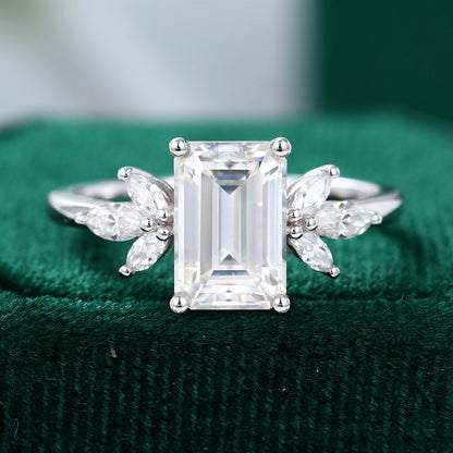 2 CT Emerald Cluster Moissanite Engagement Ring