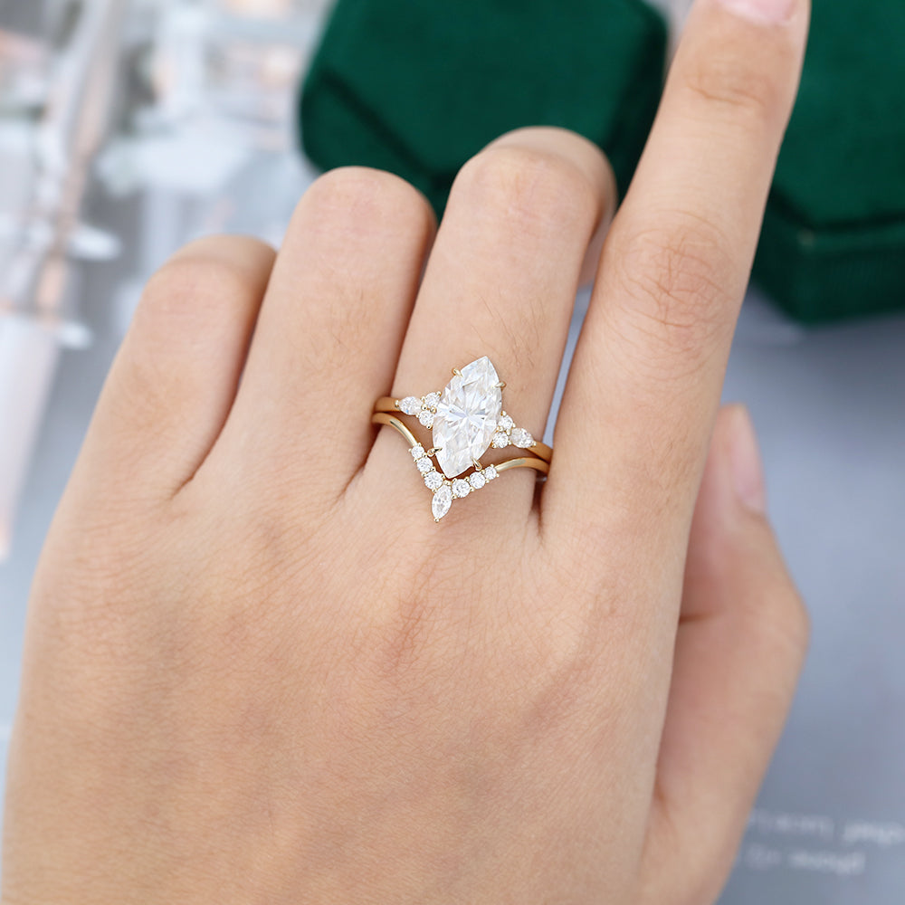 2.48 CT Marquise Cluster Moissanite Bridal Set