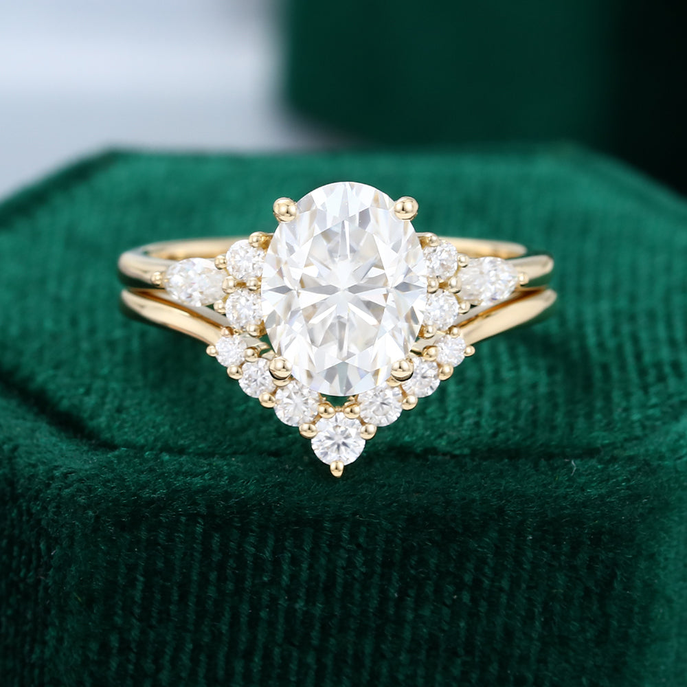 1.91 CT Oval Cluster Moissanite Bridal Set