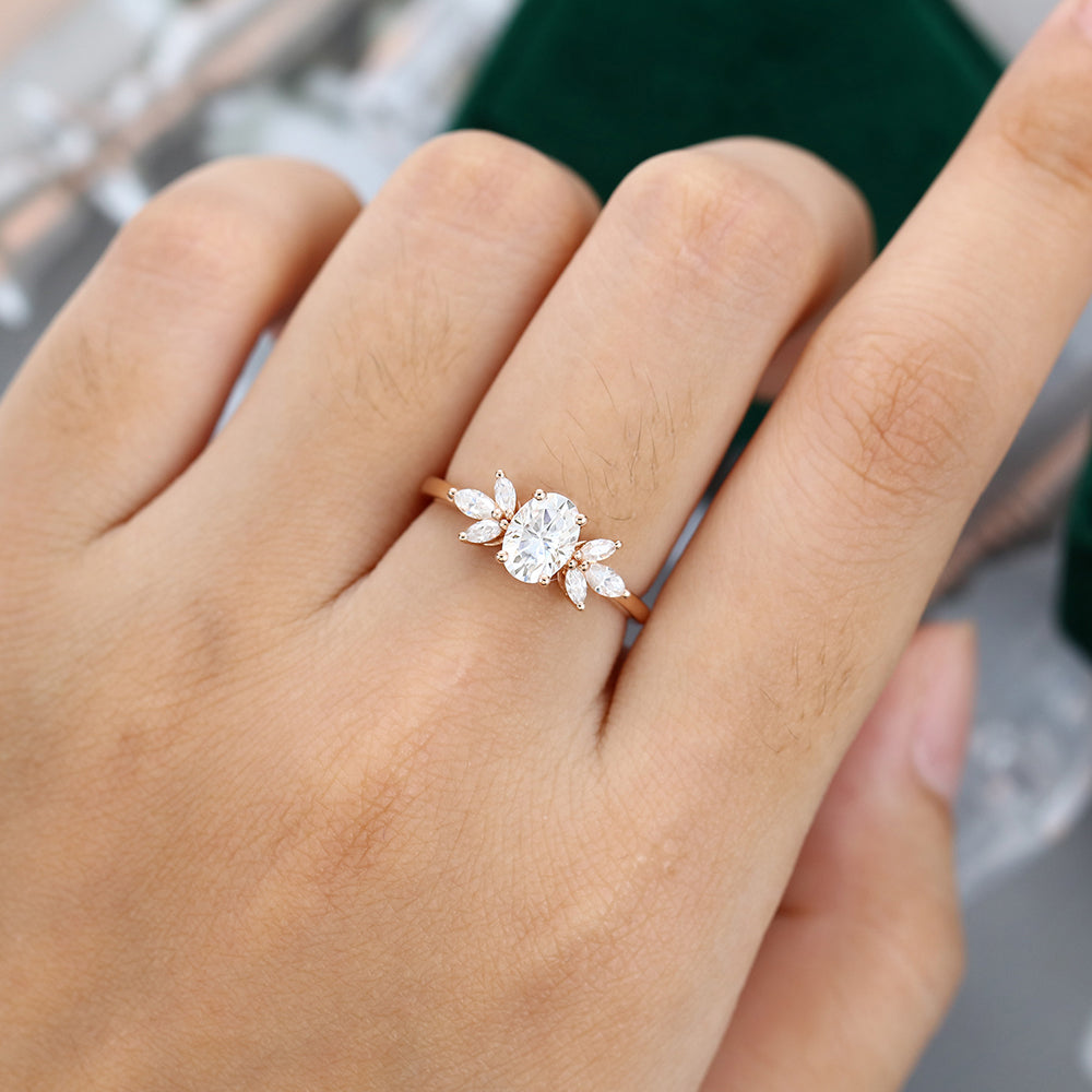 0.84 CT Oval Cluster Moissanite Engagement Ring