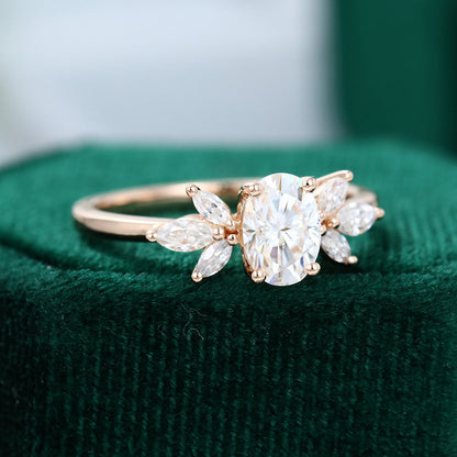 0.84 CT Oval Cluster Moissanite Engagement Ring
