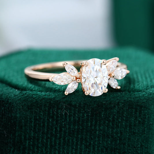 0.84 CT Oval Cluster Moissanite Engagement Ring