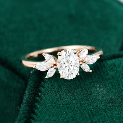 0.84 CT Oval Cluster Moissanite Engagement Ring