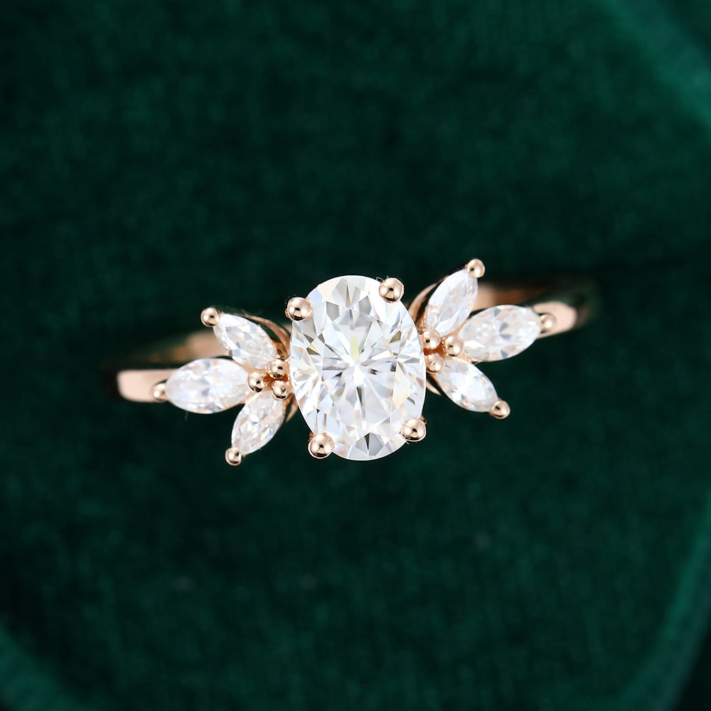 0.84 CT Oval Cluster Moissanite Engagement Ring